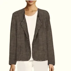 Eileen Fisher Linen Raw Edge Charcoal Jacket/Blazer S