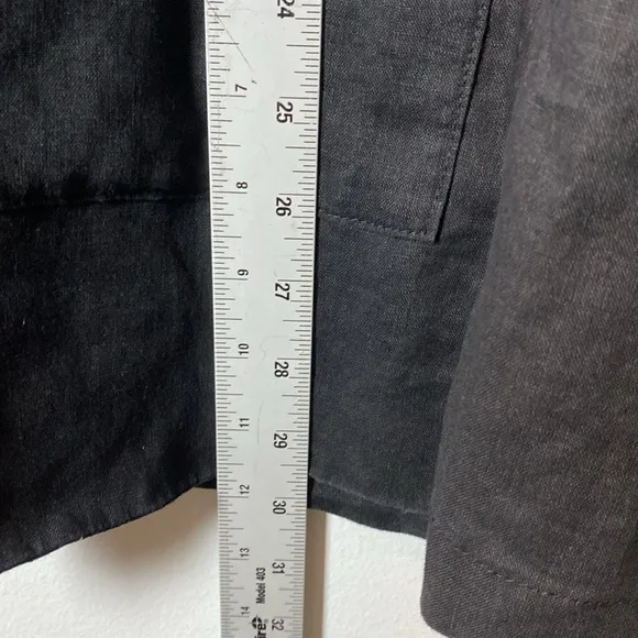 Eileen Fisher Notch Lapel Longline Blazer Womens Medium Black Organic Linen Open