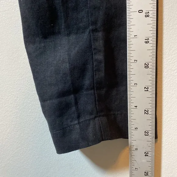 Eileen Fisher Notch Lapel Longline Blazer Womens Medium Black Organic Linen Open