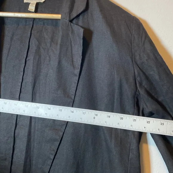 Eileen Fisher Notch Lapel Longline Blazer Womens Medium Black Organic Linen Open