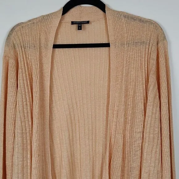 Eileen Fisher Open Front Linen Cardigan Sweater Size XL