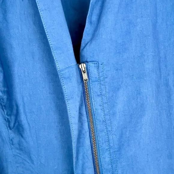 Eileen Fisher Organic Linen Blend Zip Front Blazer Pockets Blue size large