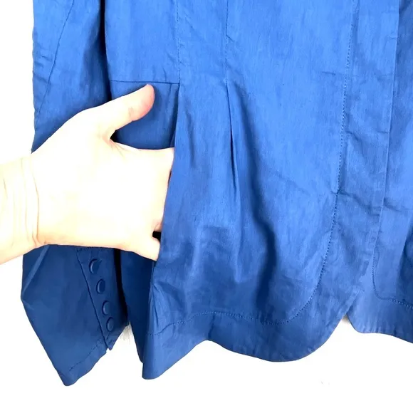 Eileen Fisher Organic Linen Blend Zip Front Blazer Pockets Blue size large