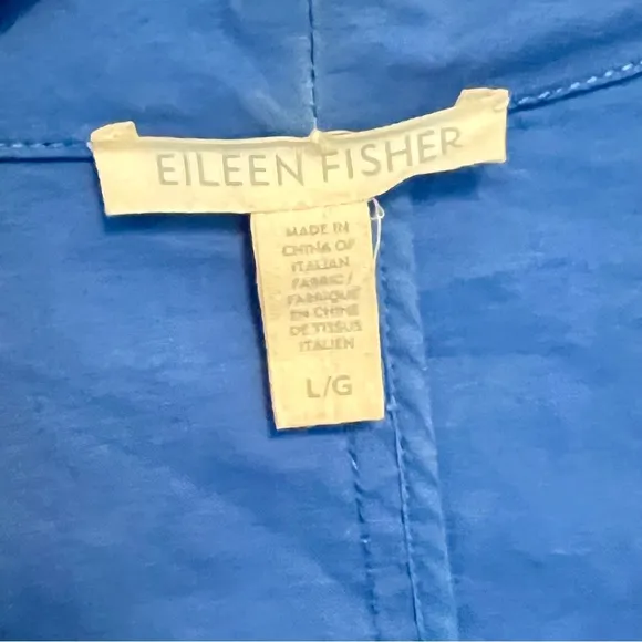 Eileen Fisher Organic Linen Blend Zip Front Blazer Pockets Blue size large