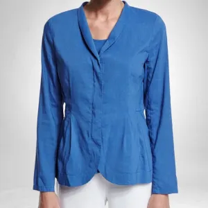 Eileen Fisher Organic Linen Blend Zip Front Blazer Pockets Blue size large
