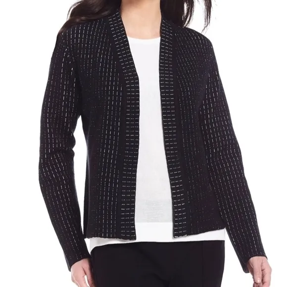 Eileen Fisher Silk Organic Cotton Textured Open Cardigan Blazer Size Medium