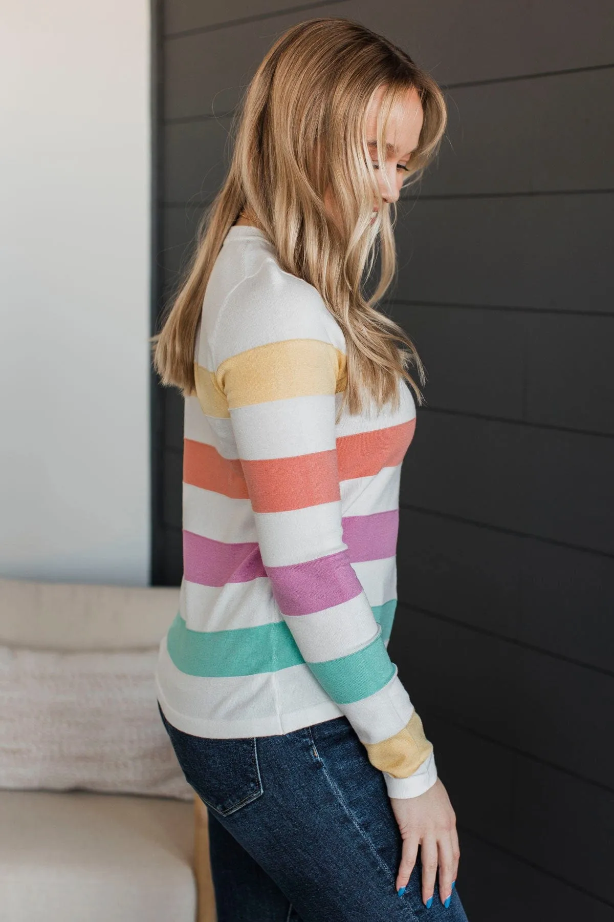 Electric Moments Striped Sweater- White