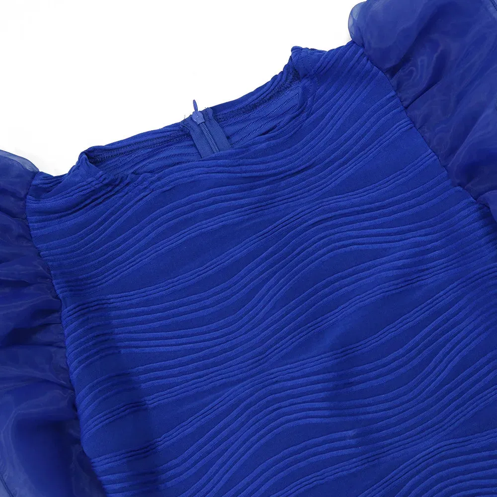Elegant Hot Striped Bodycon Midi Dress with Sheer Ruffle Sleeves