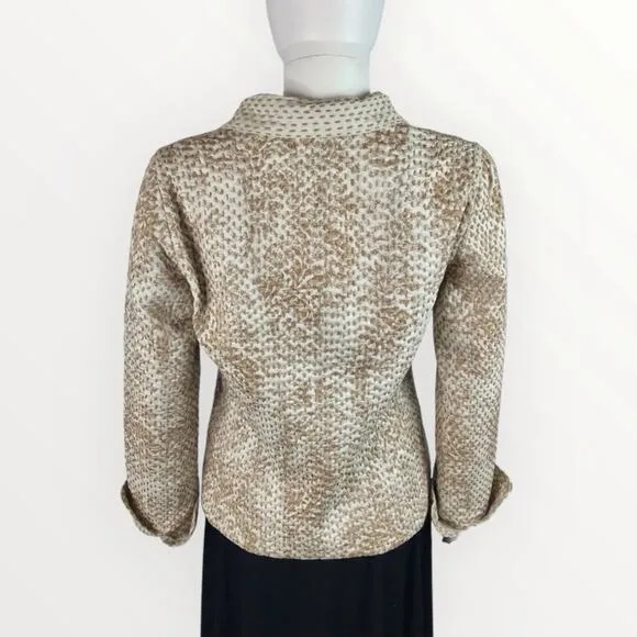 Elie Tahari Reversable Beige &amp; Tan Brown Blazer Embroidered Cuffed Jacket