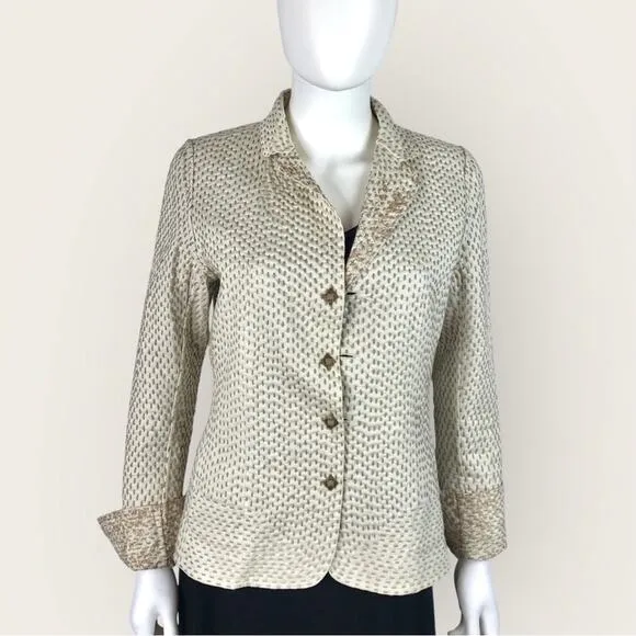 Elie Tahari Reversable Beige &amp; Tan Brown Blazer Embroidered Cuffed Jacket