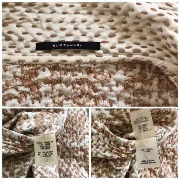 Elie Tahari Reversable Beige &amp; Tan Brown Blazer Embroidered Cuffed Jacket