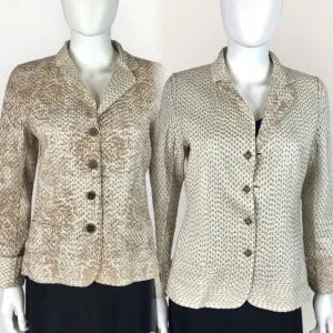 Elie Tahari Reversable Beige &amp; Tan Brown Blazer Embroidered Cuffed Jacket
