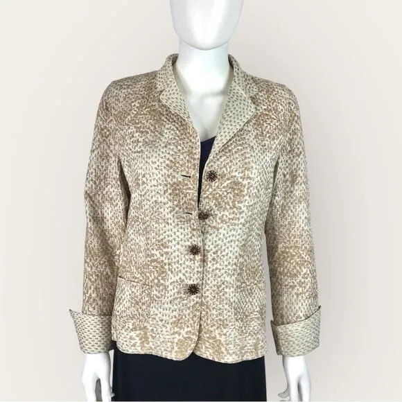Elie Tahari Reversable Beige &amp; Tan Brown Blazer Embroidered Cuffed Jacket