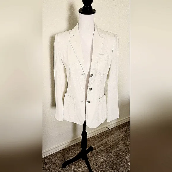 Elie Tahari White Linen Blazer Size 4