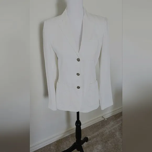 Elie Tahari White Linen Blazer Size 4