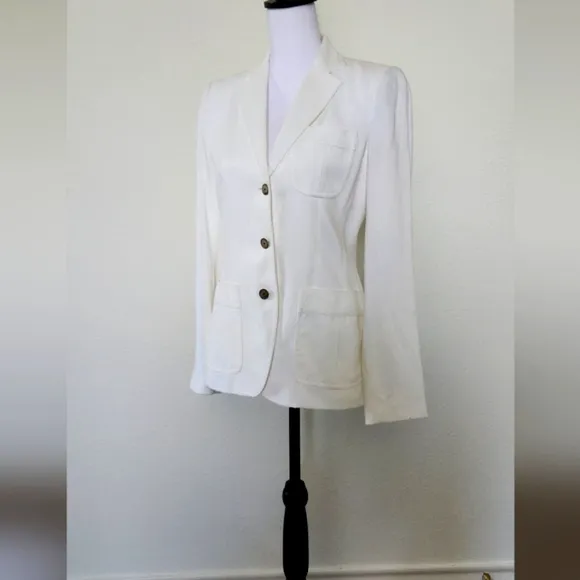 Elie Tahari White Linen Blazer Size 4