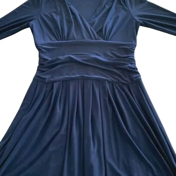 Eliza J Navy Blue Faux Wrap Fit and Flair Long Sleeve V-neck Knit Dress Size 14