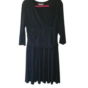 Eliza J Navy Blue Faux Wrap Fit and Flair Long Sleeve V-neck Knit Dress Size 14