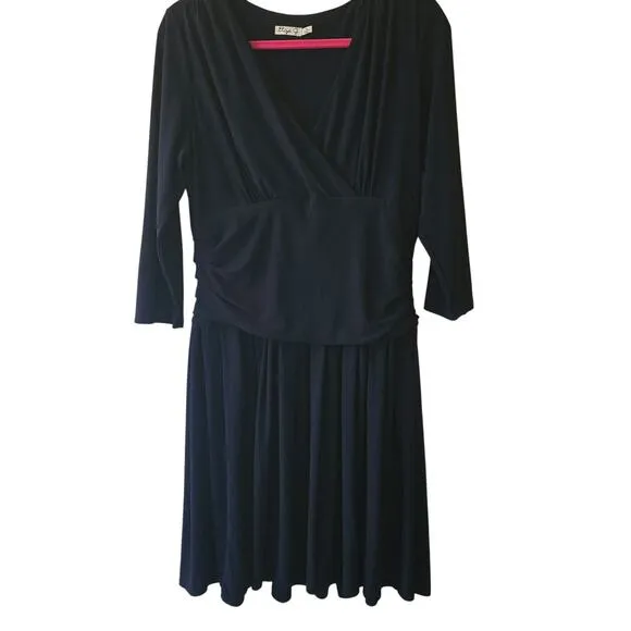 Eliza J Navy Blue Faux Wrap Fit and Flair Long Sleeve V-neck Knit Dress Size 14