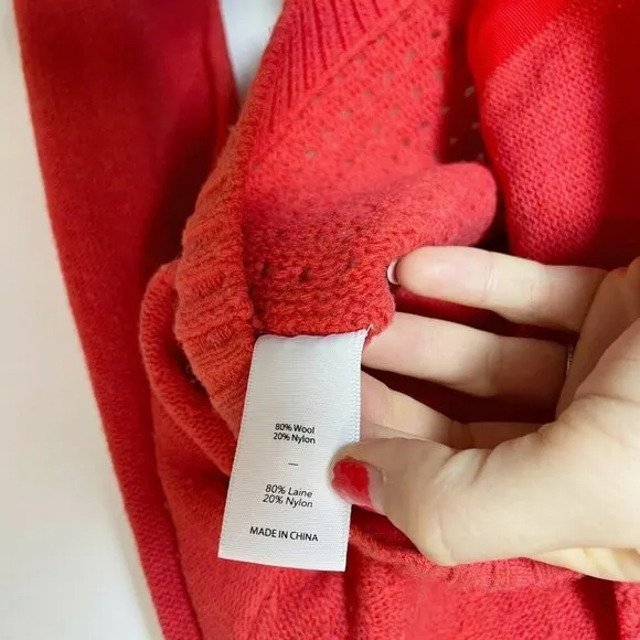 Elizabeth and James Cable Knit Asymmetrical  Cardigan Sweater Red Orange S Snap