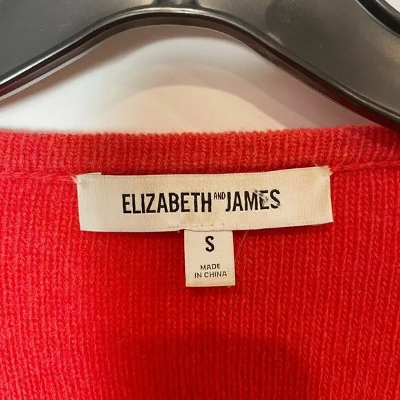 Elizabeth and James Cable Knit Asymmetrical  Cardigan Sweater Red Orange S Snap