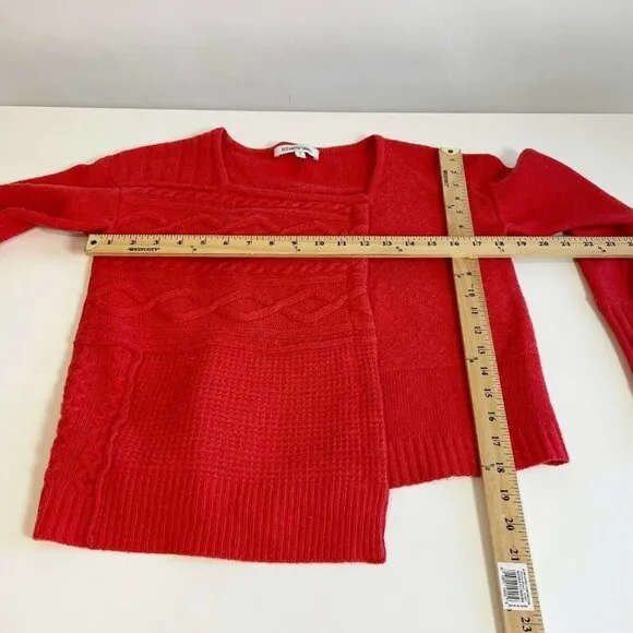 Elizabeth and James Cable Knit Asymmetrical  Cardigan Sweater Red Orange S Snap