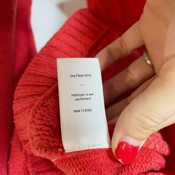 Elizabeth and James Cable Knit Asymmetrical  Cardigan Sweater Red Orange S Snap