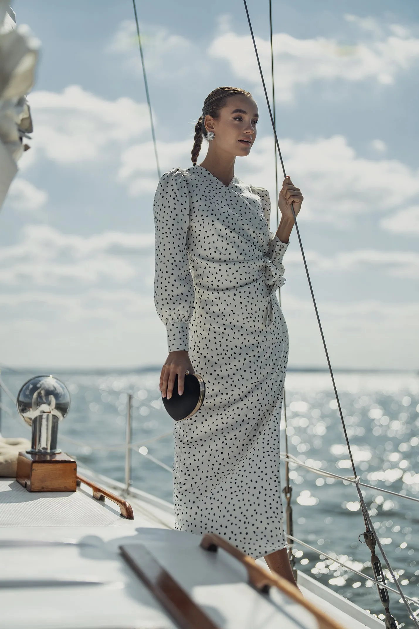 Ellie Makir White Dot Wrap Dress