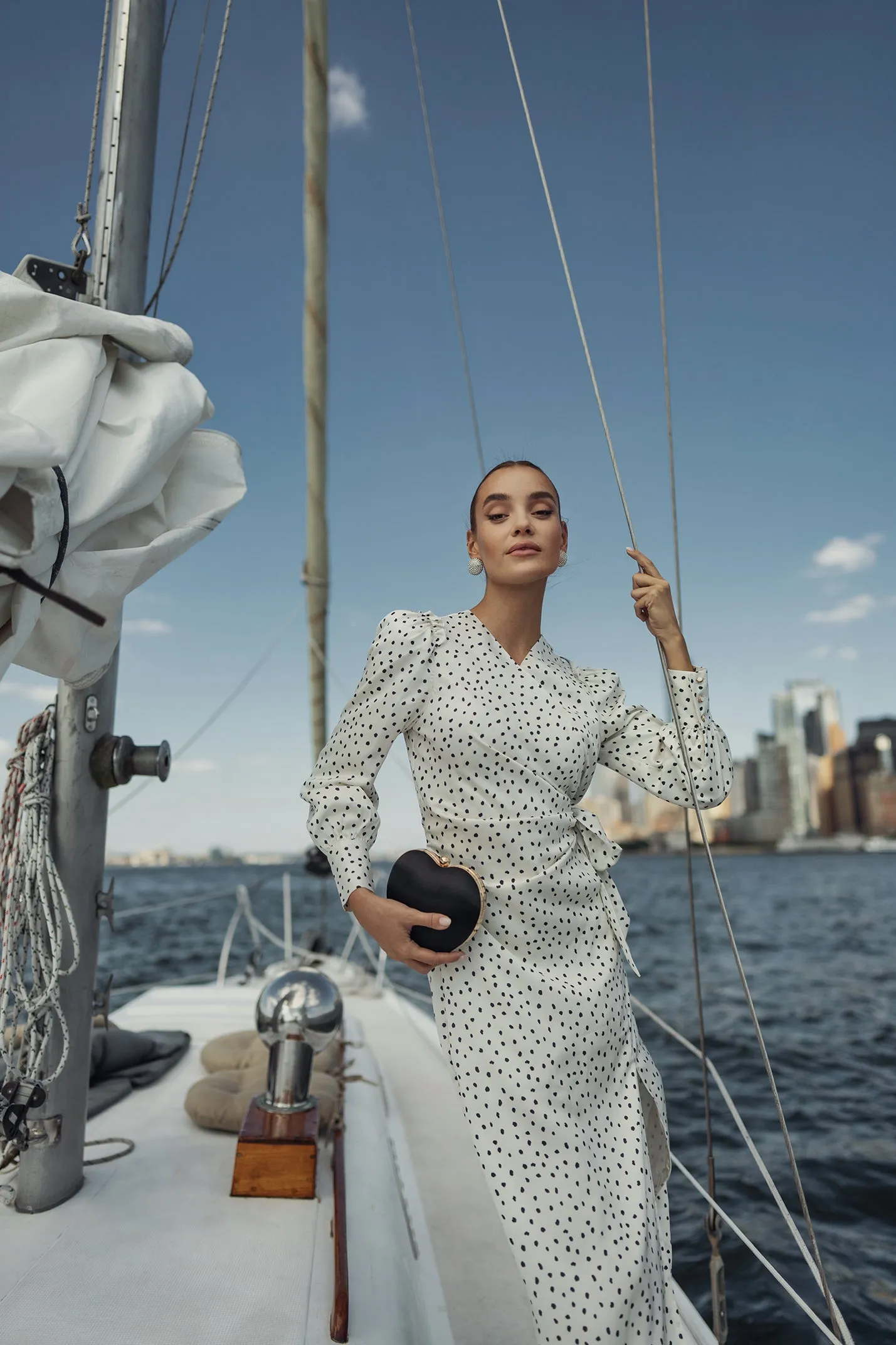 Ellie Makir White Dot Wrap Dress