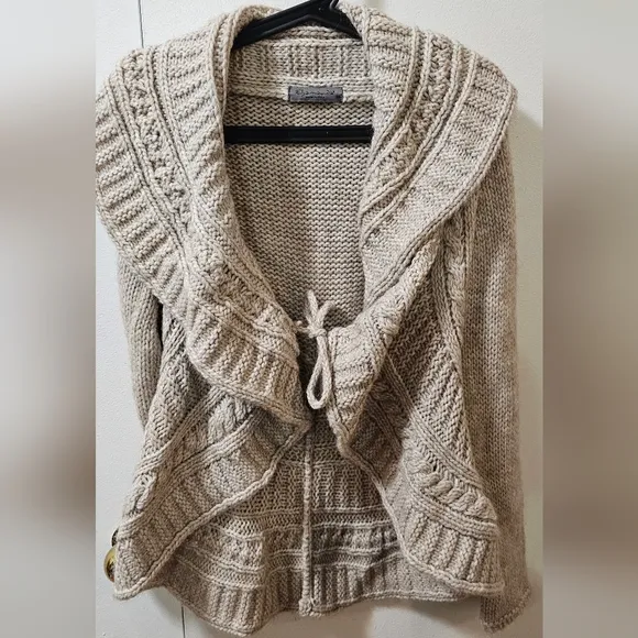 Elsamanda Italy Anthropologie Sweater Womens Medium Beige Cardigan Open Alpaca M
