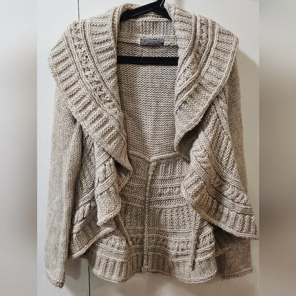 Elsamanda Italy Anthropologie Sweater Womens Medium Beige Cardigan Open Alpaca M
