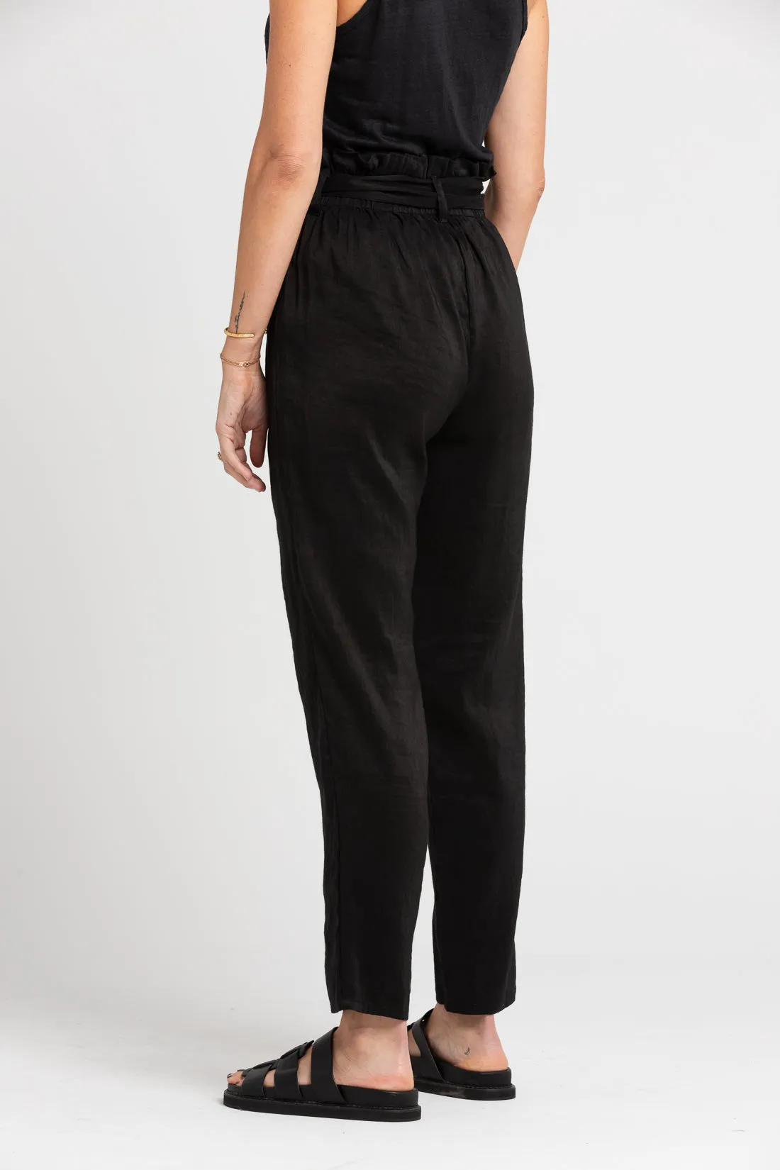 Enid Silk Linen Pant Black