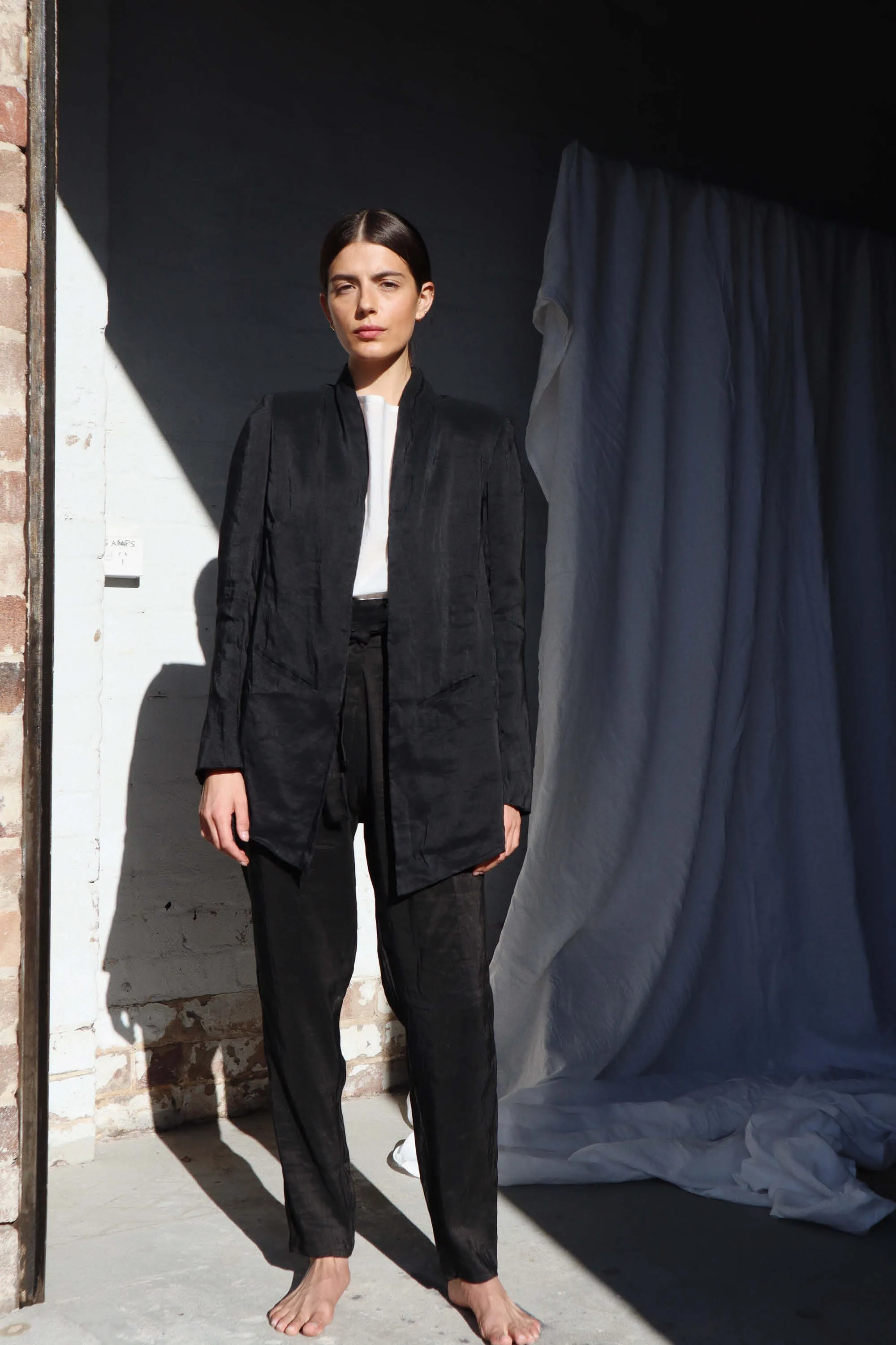 Enid Silk Linen Pant Black