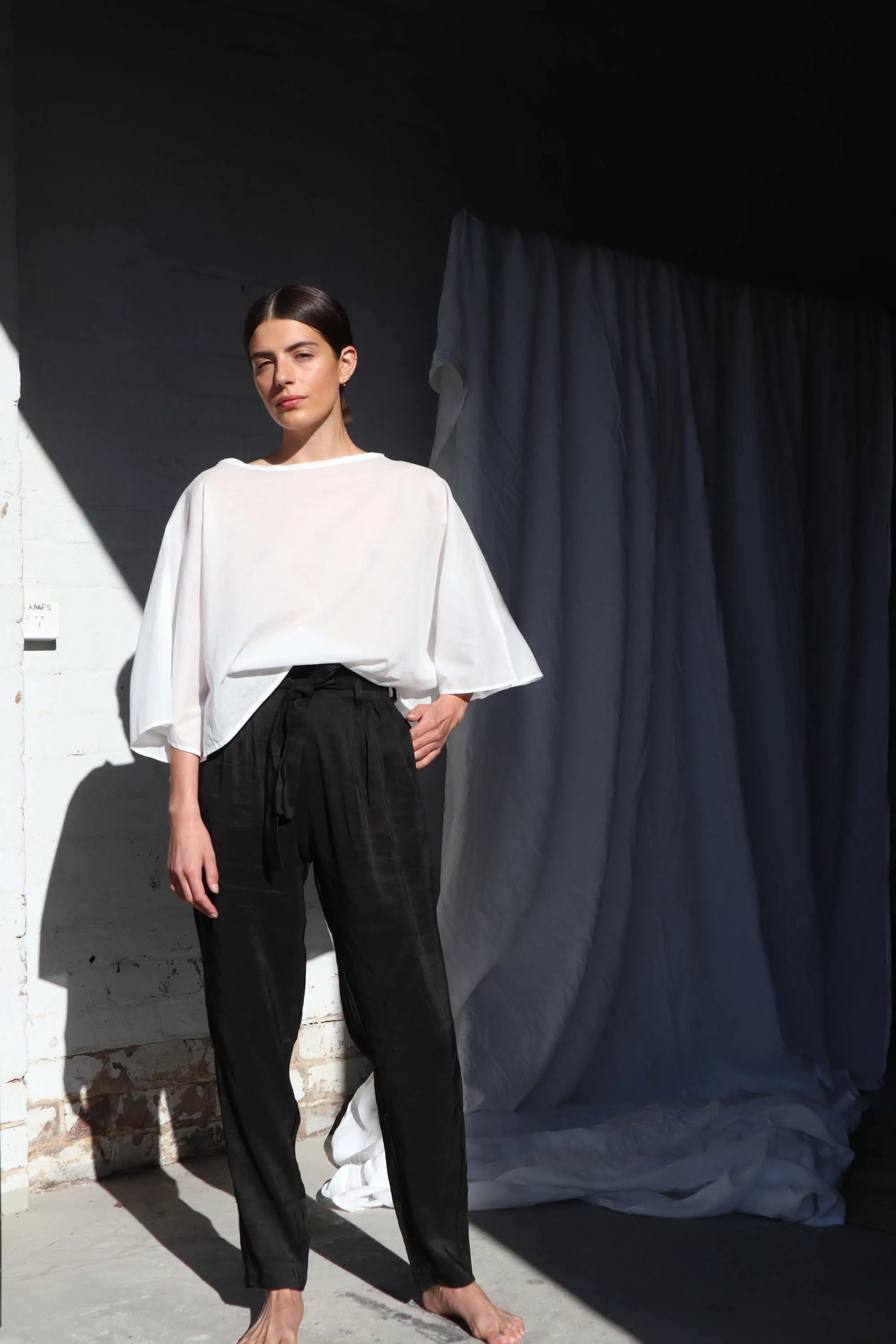 Enid Silk Linen Pant Black