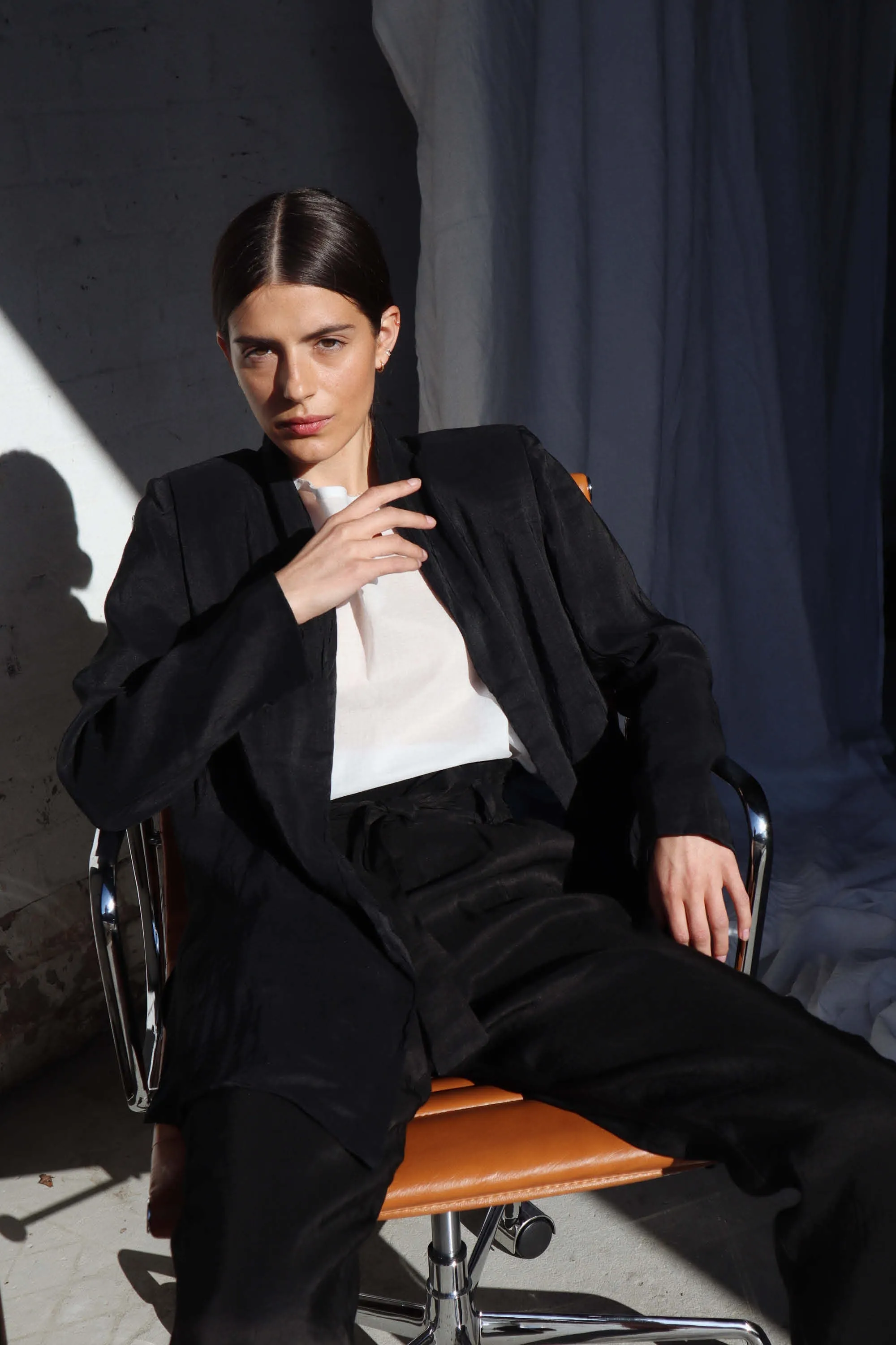 Enid Silk Linen Pant Black