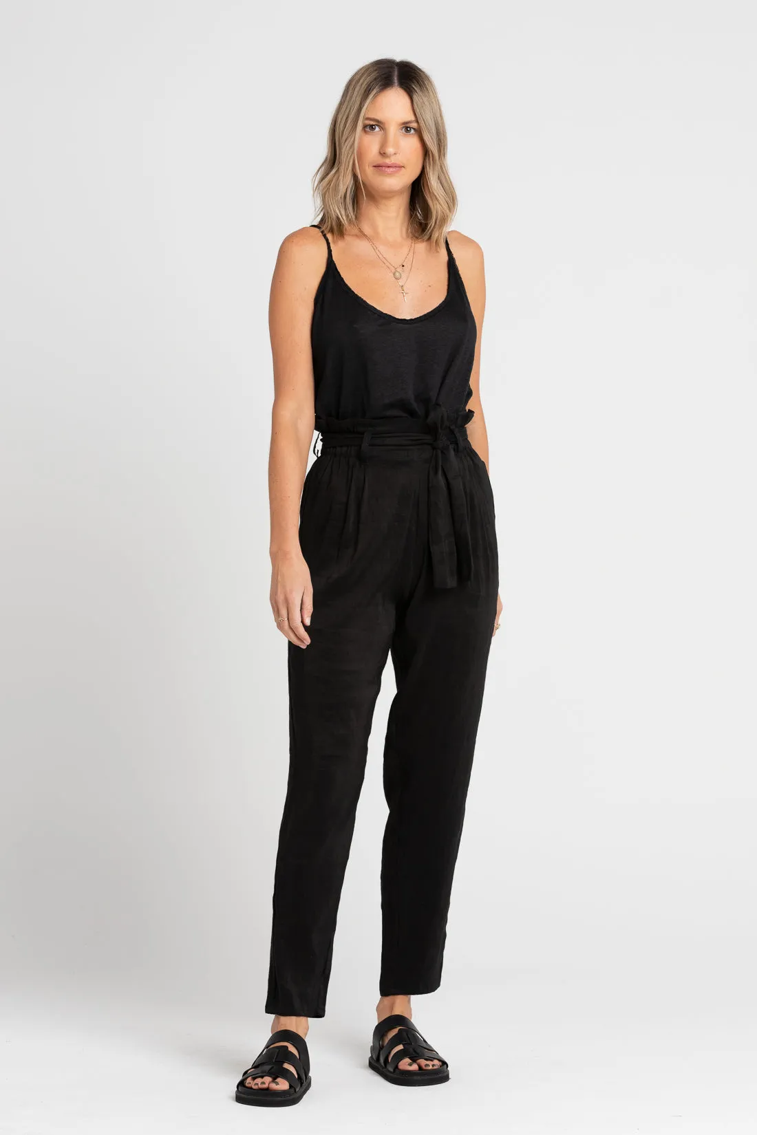 Enid Silk Linen Pant Black