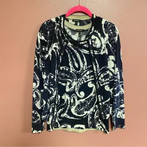 Escada navy paisley sweater set tank size medium &amp; cardigan size small