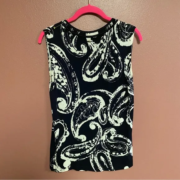 Escada navy paisley sweater set tank size medium &amp; cardigan size small