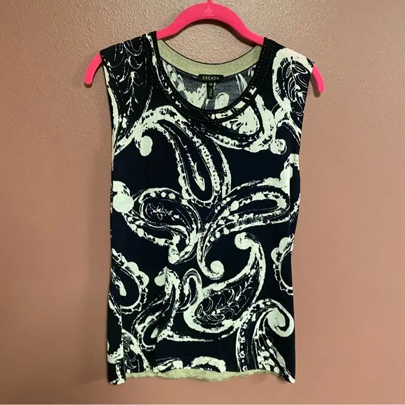 Escada navy paisley sweater set tank size medium &amp; cardigan size small