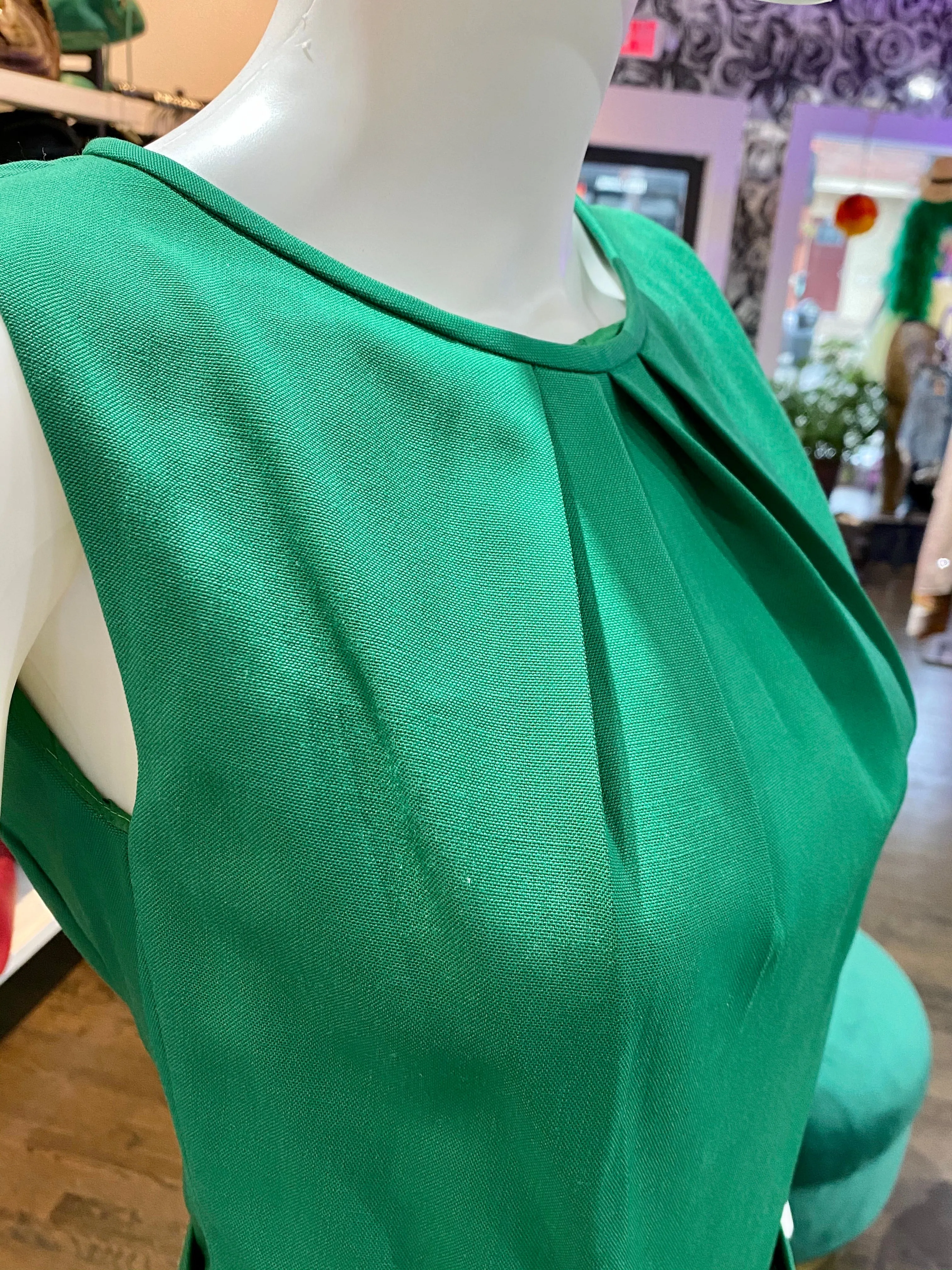 Escada Straight Round Neck Pleated Waist Dress with Belt