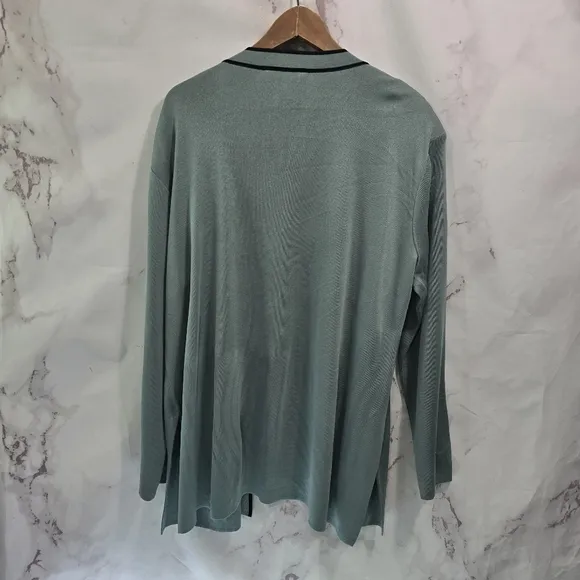 Exclusively Misook Cardigan Women 2X Blue Black Open Front Sweater Topper Jacket