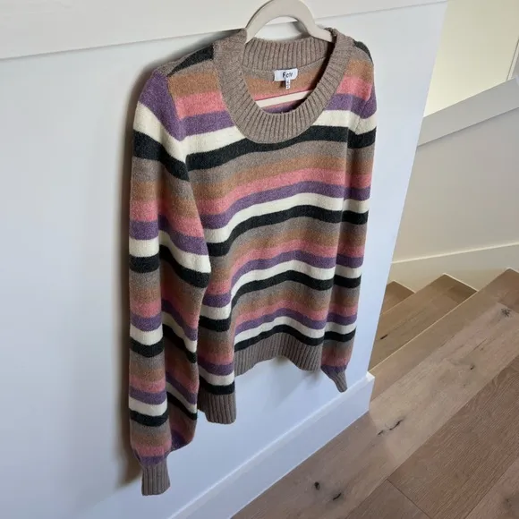 Fate Striped Pink, Purple, Brown Puff sleeve Sweater Womens XL