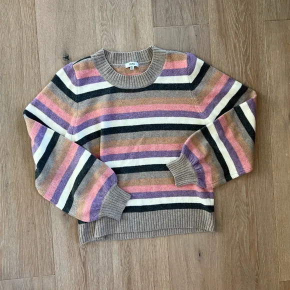 Fate Striped Pink, Purple, Brown Puff sleeve Sweater Womens XL