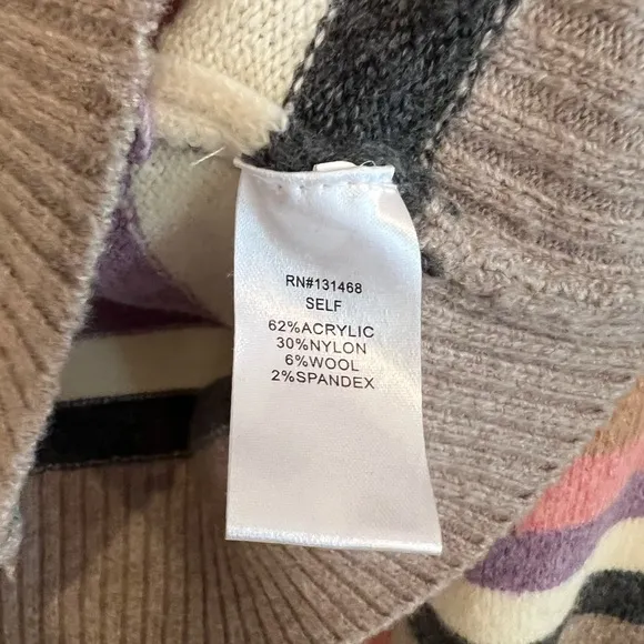 Fate Striped Pink, Purple, Brown Puff sleeve Sweater Womens XL