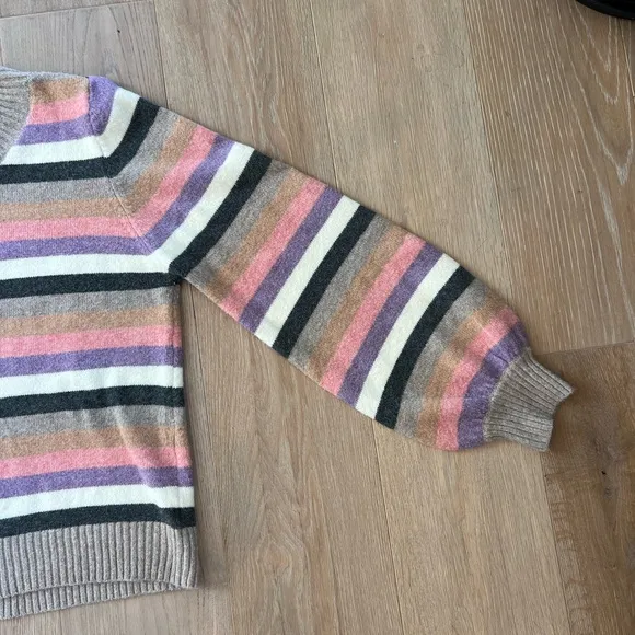 Fate Striped Pink, Purple, Brown Puff sleeve Sweater Womens XL
