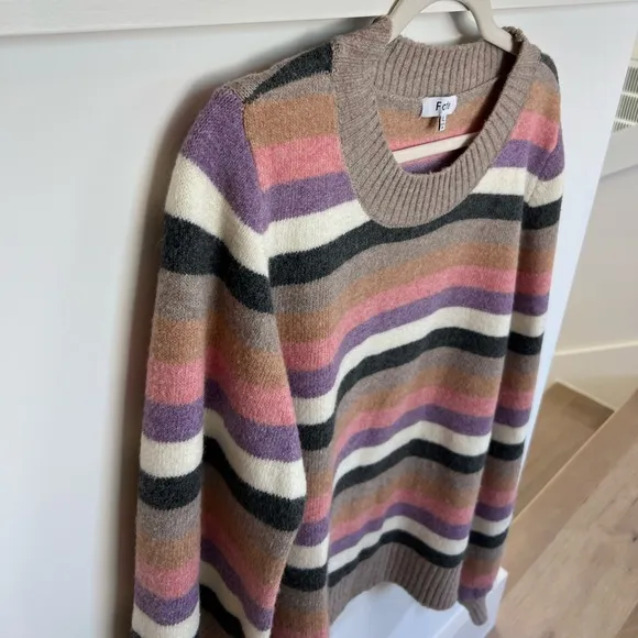 Fate Striped Pink, Purple, Brown Puff sleeve Sweater Womens XL