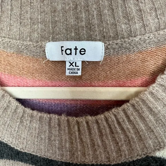 Fate Striped Pink, Purple, Brown Puff sleeve Sweater Womens XL