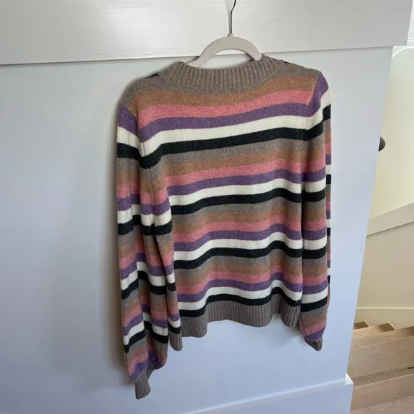 Fate Striped Pink, Purple, Brown Puff sleeve Sweater Womens XL