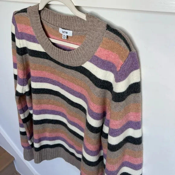 Fate Striped Pink, Purple, Brown Puff sleeve Sweater Womens XL