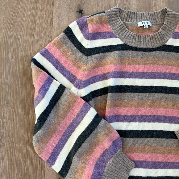 Fate Striped Pink, Purple, Brown Puff sleeve Sweater Womens XL